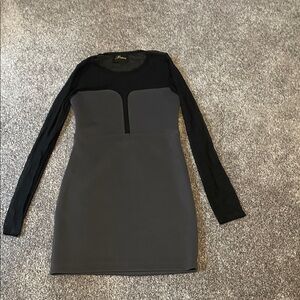 fresh Black and Gray Long Sleeve Bodycon Mini Dress